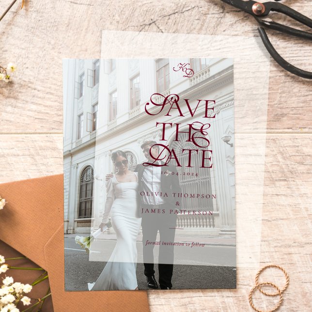 Minimal Monogram Deep Burgundy Script Wedding Vellum Invitations (Creator Uploaded)