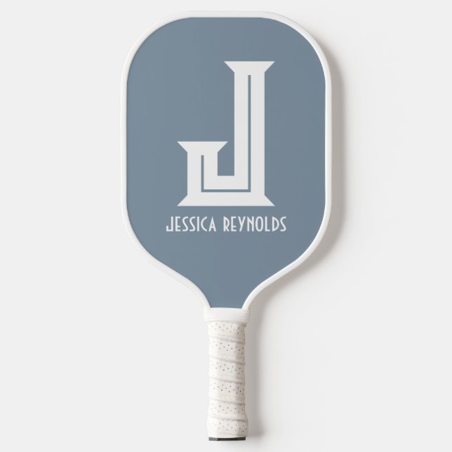 Minimal Monogram Dusty Blue Pickleball Paddle (Front)
