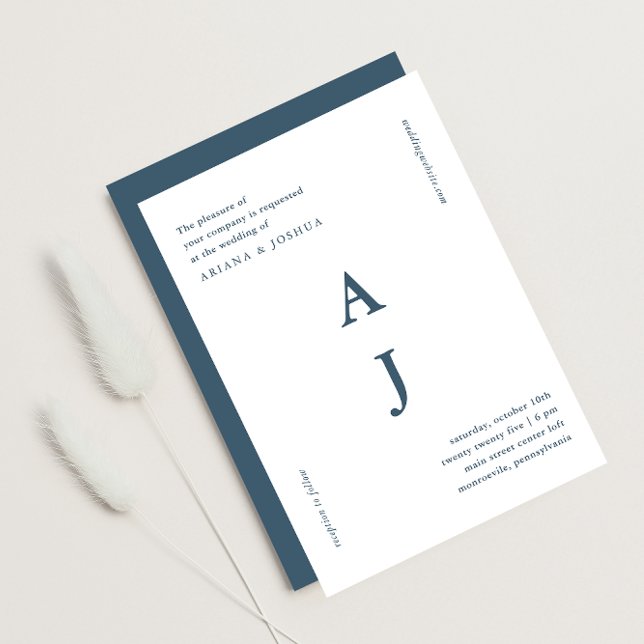 Minimal Monogram Dusty Blue Wedding  Invitation (Creator Uploaded)