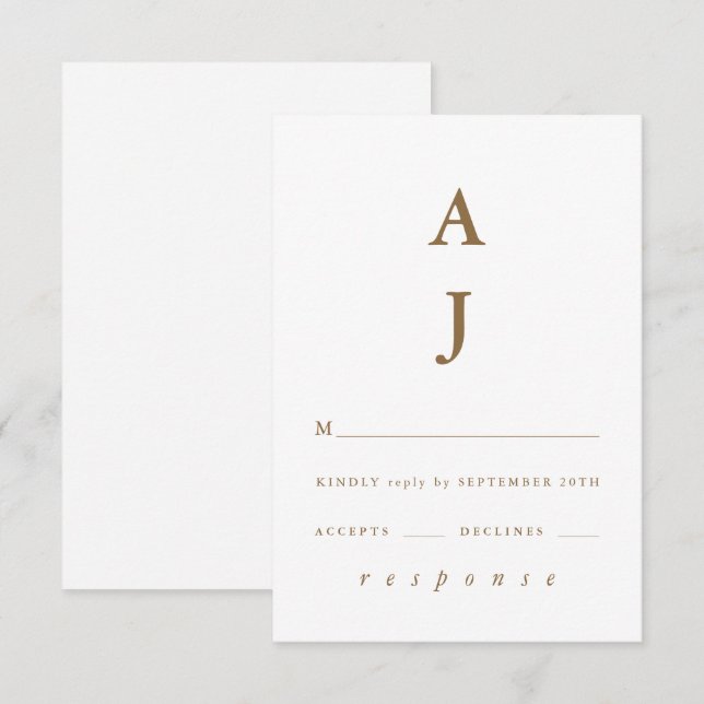 Minimal Monogram Golden Wedding RSVP Card (Front/Back)