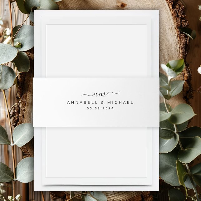 Minimal, Monogram, Handwriting Font, Wedding Invitation Belly Band (Minimal, Monogram, Handwriting Font, Wedding Invitation Belly Band)