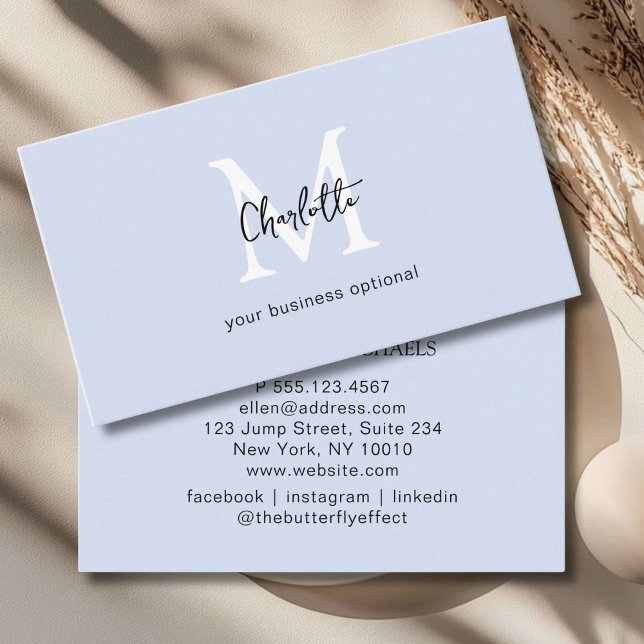 Minimal, Monogram, Handwriting, Lightblue  Business Card (Minimal, Monogram, Handwriting, Lightblue Business Card)