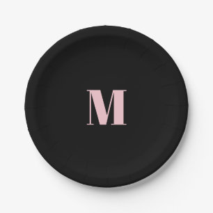 Minimal Monogram Inital Letter Black Pink Paper Plate