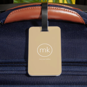 Minimal Monogram Initial Neutral Beige & White Luggage Tag