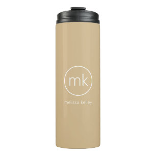 Minimal Monogram Initial Neutral Beige & White Thermal Tumbler
