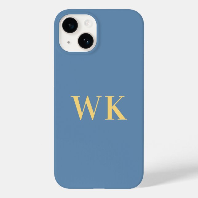 Minimal Monogram Initials Dusty Blue Gold Case-Mate iPhone Case (Back)