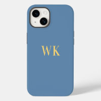 Minimal Monogram Initials Dusty Blue Gold