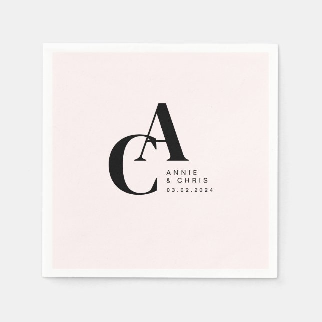 Minimal, Monogram, Light Plink, Wedding Napkin (Front)