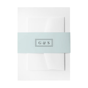 Minimal Monogram Light Teal Blue Wedding Invitation Belly Band