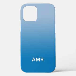 Minimal Monogram Light to Dark Blue Gradient iPhone 12 Case