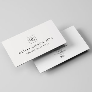 Minimal Monogram Logo Square Initials Professional Business Card