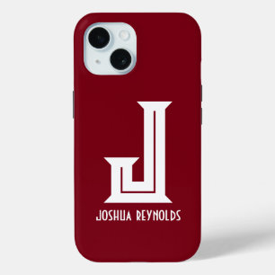 Minimal Monogram Maroon  iPhone 15 Case