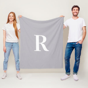 Minimal Monogram Modern Grey Fleece Blanket