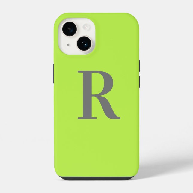 Minimal Monogram Modern Lime Green iPhone Case (Back)