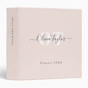 Minimal Monogram Modern Script Blush Personalized Binder