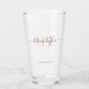 Minimal Monogram Modern Script Blush Personalized Glass