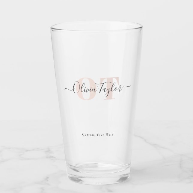 Minimal Monogram Modern Script Blush Personalized Glass (Front)