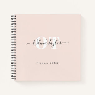 Minimal Monogram Modern Script Blush Personalized Notebook