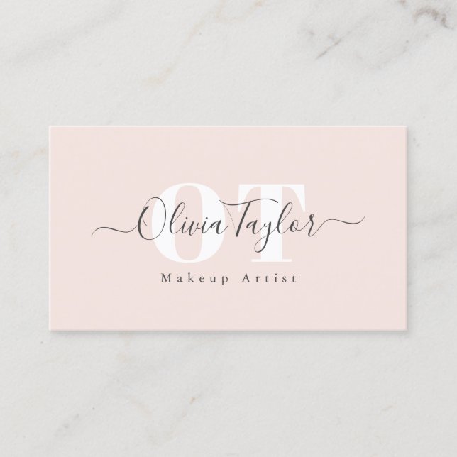 Minimal Monogram Modern Script Blush Professional  Business Card (Front)