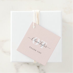 Minimal Monogram Modern Script Blush Thank You Favour Tags