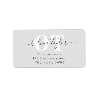 Minimal Monogram Modern Script Grey Return Address Label