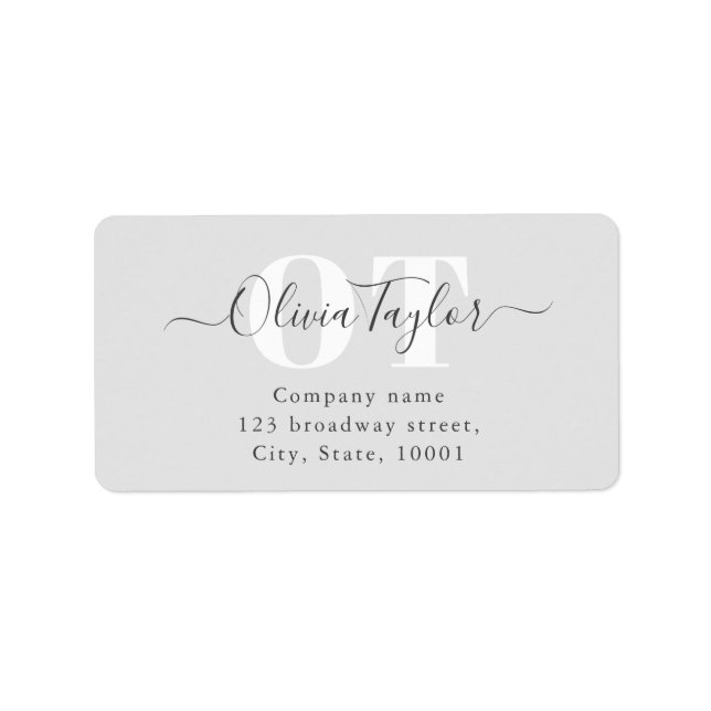 Minimal Monogram Modern Script Grey Return Address Label (Front)