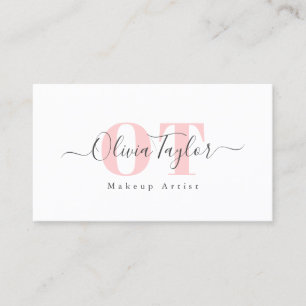 Minimal Monogram Modern Script Pink Professional Business Card