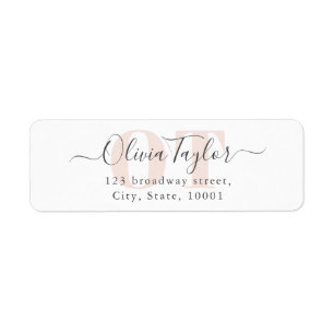 Minimal Monogram Modern Script Pink Return Address
