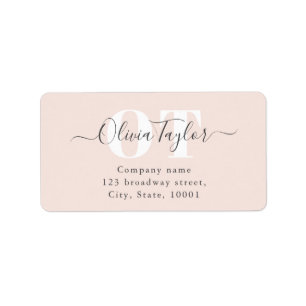 Minimal Monogram Modern Script Pink Return Address Label