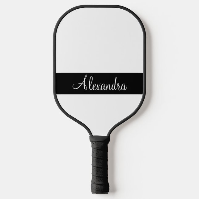 Minimal Monogram Name White and Black  Pickleball Paddle (Front)