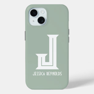 Minimal Monogram Sage Green iPhone 15 Case