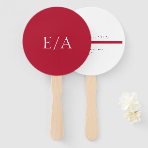 Minimal Monogram Simple Elegant Red Wedding Hand Fan