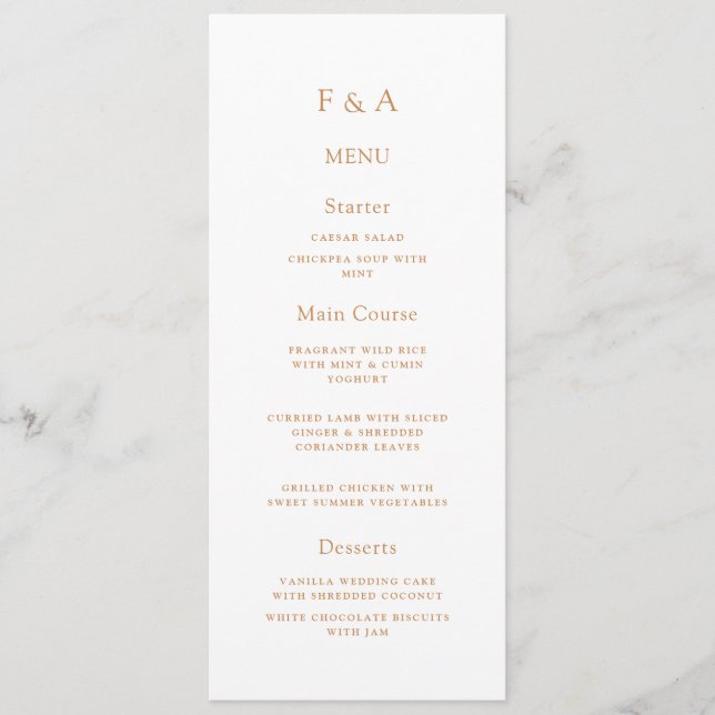 Minimal Monogram Simple Gold Script Wedding Table Menu (Front)