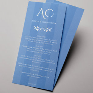 Minimal Monogram Striped Cornflower Blue Wedding Menu