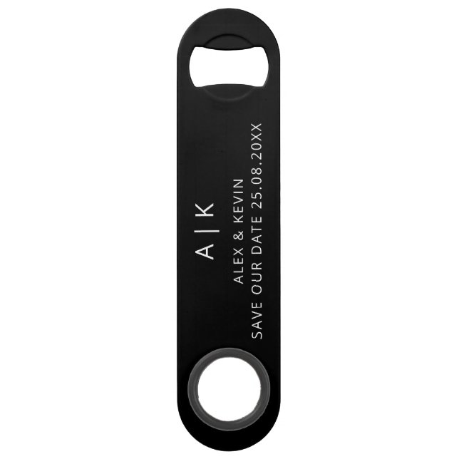 Minimal Monogram Unique Save the Date Invitation Bar Key (Back)