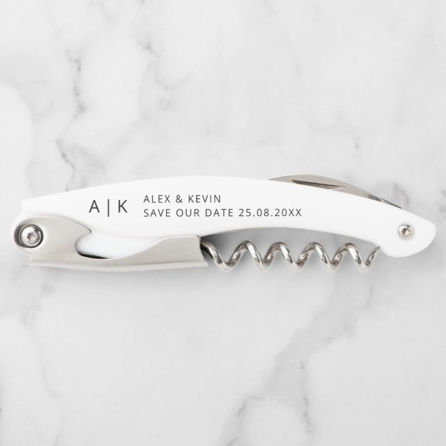 Minimal Monogram Unique Save the Date Invitation Corkscrew (Front)