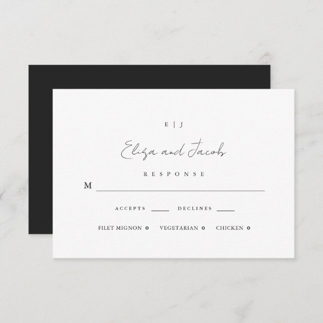 Minimal Monogram Wedding Black RSVP Card (Front/Back)