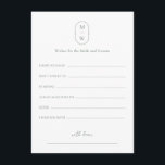 Minimal Monogram Wedding Wishes For Bride & Groom Advice Card<br><div class="desc">Minimal Monogram Sage Green Wedding Wishes For Bride & Groom Advice Card. Personalize the custom text above. You can find additional coordinating items in our "Minimalist Monogram Sage Green & Moss Green Wedding" collection. ***PLEASE NOTE: ALL OF THE WORDING AND TEXT AND BACKGROUND COLOR IS EDITABLE. You can change all...</div>