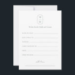 Minimal Monogram Wedding Wishes For Bride & Groom Advice Card<br><div class="desc">Minimal Monogram Sage Green Wedding Wishes For Bride & Groom Advice Card. Personalize the custom text above. You can find additional coordinating items in our "Minimalist Monogram Sage Green & Moss Green Wedding" collection. ***PLEASE NOTE: ALL OF THE WORDING AND TEXT AND BACKGROUND COLOR IS EDITABLE. You can change all...</div>