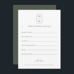 Minimal Monogram Wedding Wishes For Bride & Groom Advice Card<br><div class="desc">Minimal Monogram Moss Green Wedding Wishes For Bride & Groom Advice Card. Personalize the custom text above. You can find additional coordinating items in our "Minimalist Monogram Sage Green & Moss Green Wedding" collection. ***PLEASE NOTE: ALL OF THE WORDING AND TEXT AND BACKGROUND COLOR IS EDITABLE. You can change all...</div>