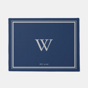 Minimal Monogram Welcome Anchor Navy Silver Doormat