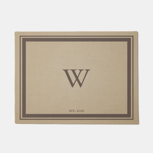 Minimal Monogram Welcome | Brown Border Doormat (Front)