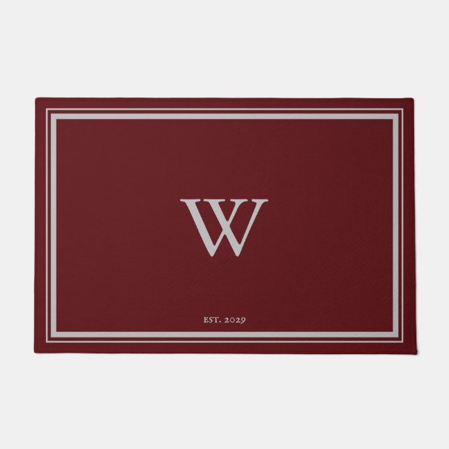 Minimal Monogram Welcome Maroon | Grey Wide Doormat (Front)