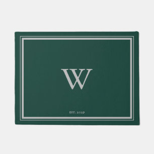 Minimal Monogram Welcome Pine Green   Grey Doormat