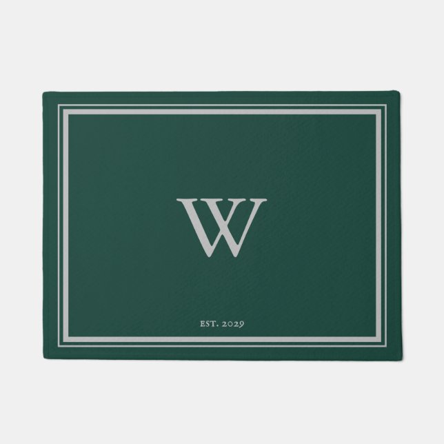 Minimal Monogram Welcome Pine Green | Grey Doormat (Front)