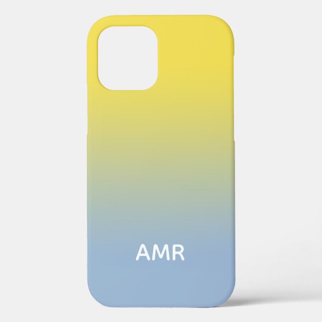 Minimal Monogram Yellow to Light Blue Gradient Case-Mate iPhone Case (Back)