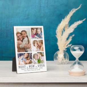 Minimal Mothers Day BEST MOM EVER Photo Collage Plaque