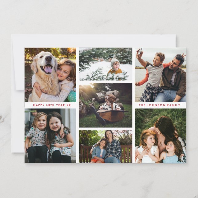 Minimal Multiphoto Simple Family Photo Collage Holiday Card (Front)
