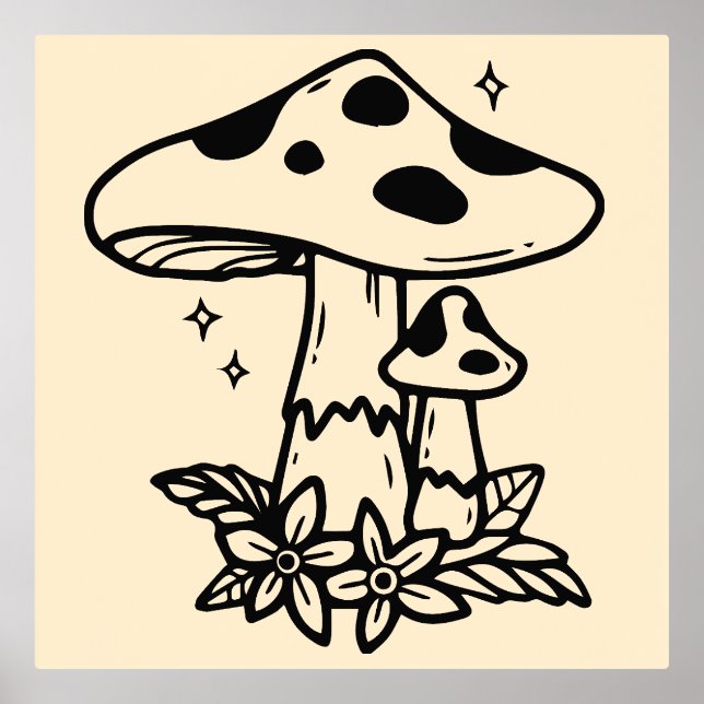 Minimal Mushroom Line Art Foil Prints (Front)