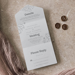 Minimal Muted Grey Wildflower Wedding     All In One Invitation
